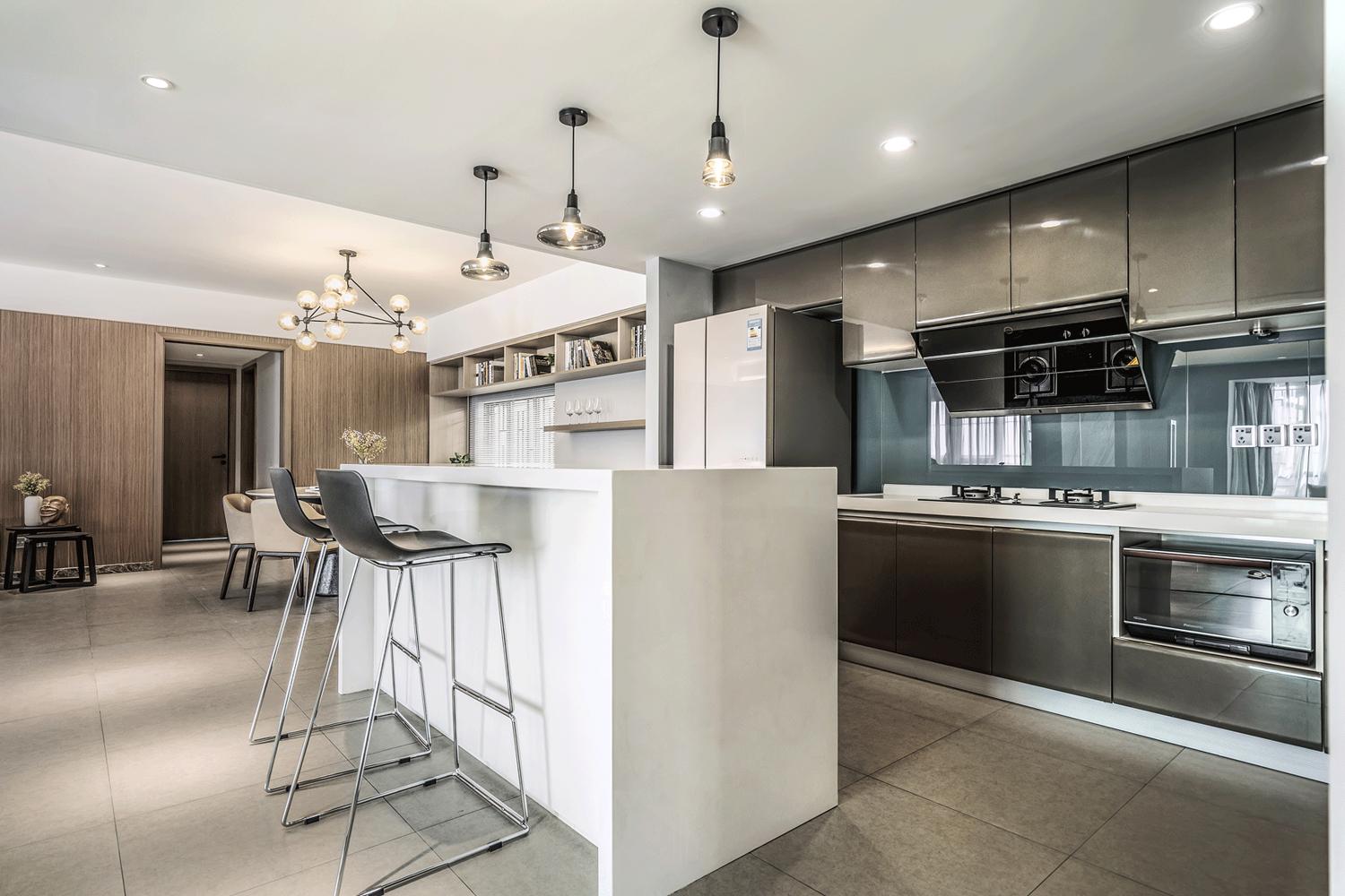 Kitchen Cabinets with Island High Glossy Lacquer Finish Functional Layout Cabinet Set