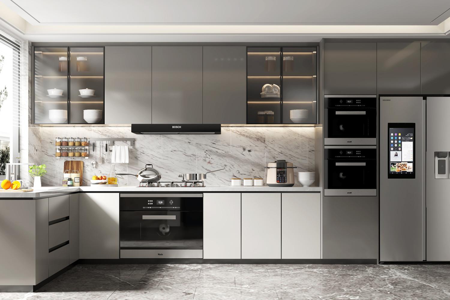 Modern Kitchen Cabinets Sleek White Lacquer Finish Scratch-resistant Cabinet