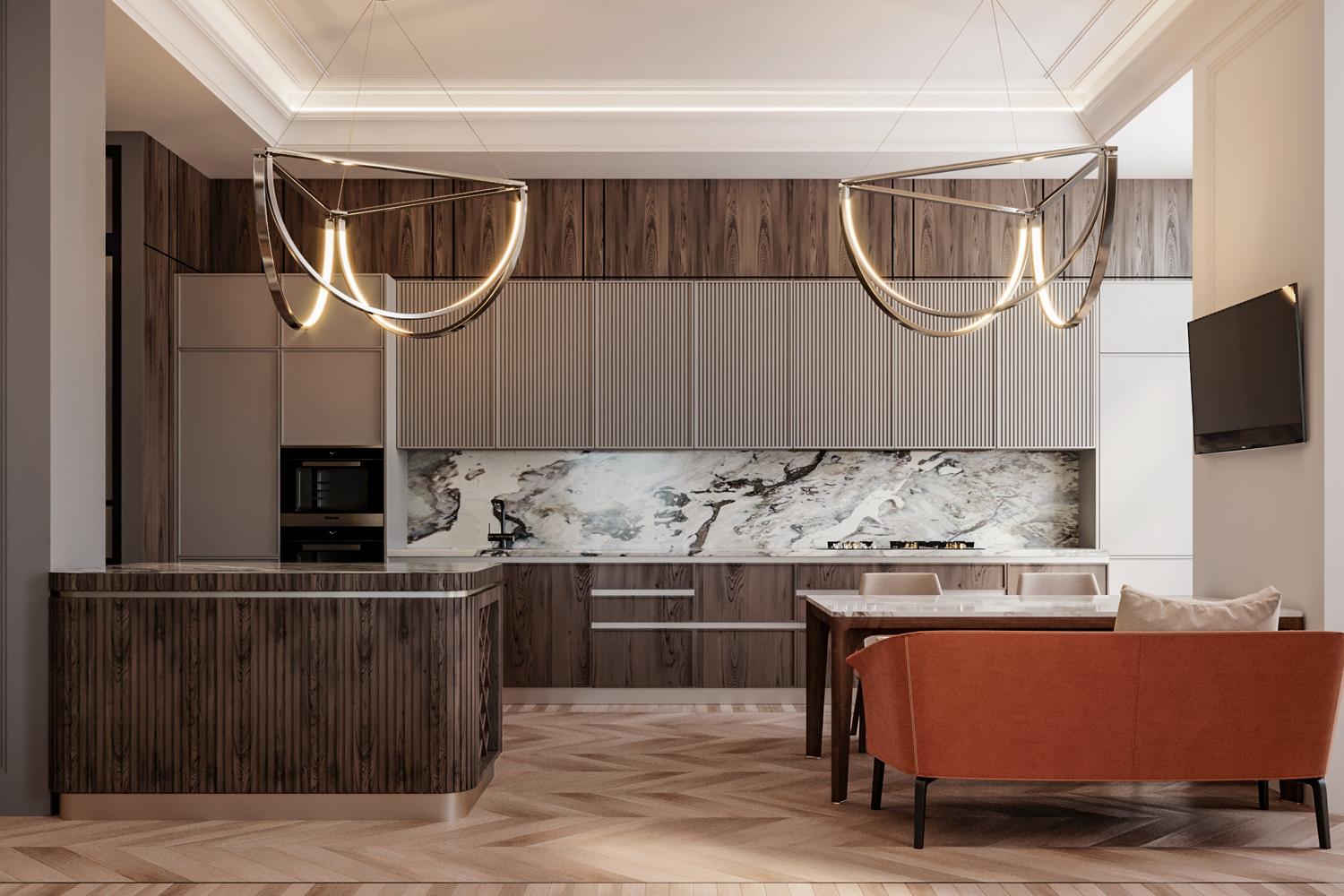 Veneer Kitchen Cabinets with Island Modern Style Real Wood Aesthetic