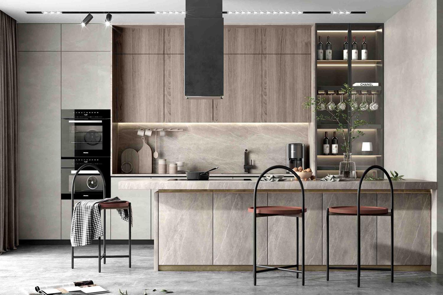 Modern Kitchen Cabinets Sleek Veneer Finish Subtle Elegant Look