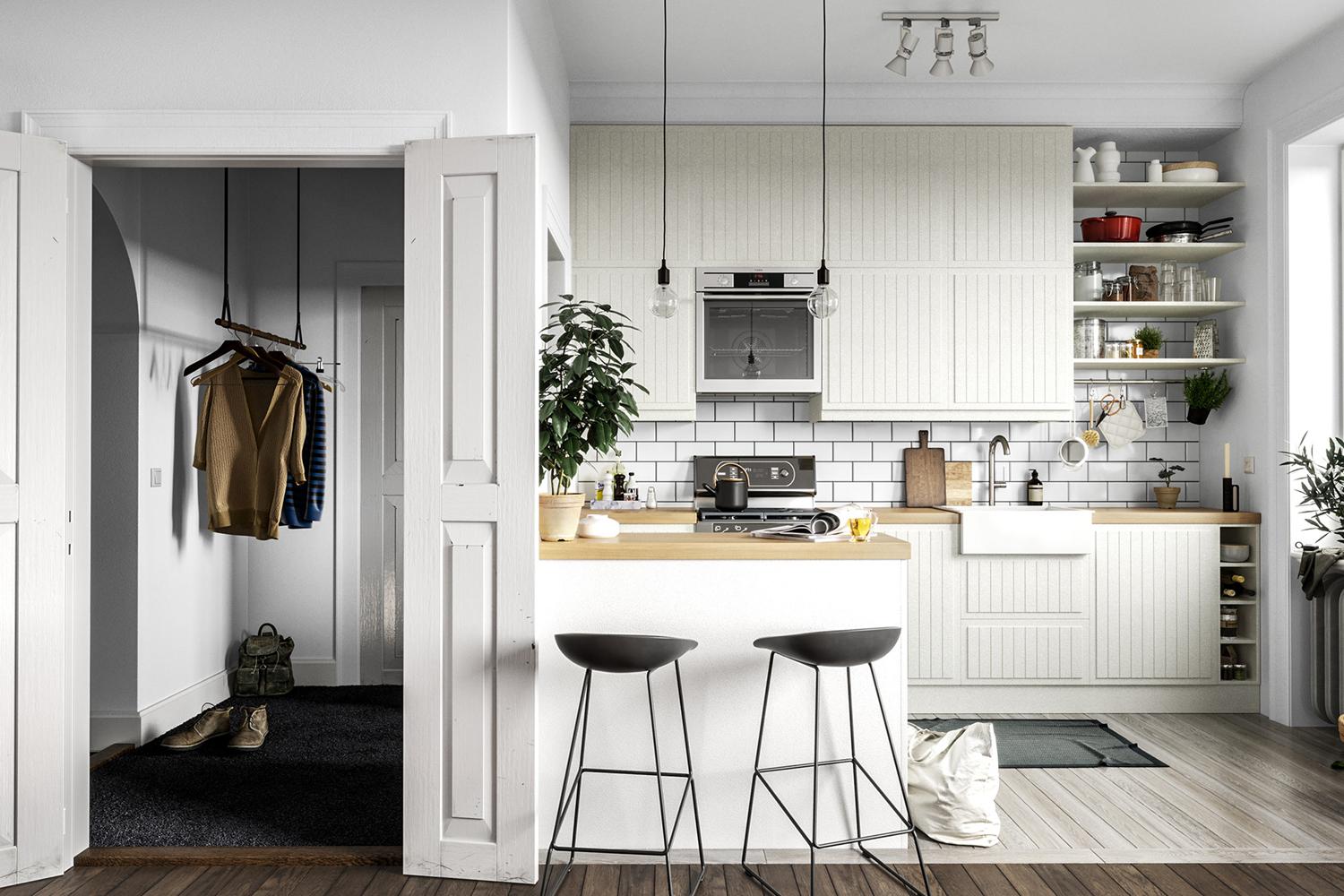 White Kitchen Cabinet Lacquer Clean Finish Eco-friendly