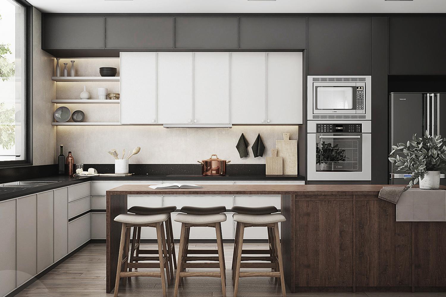 Modular Kitchen Cabinets L-shaped Cupboard with Island Customized