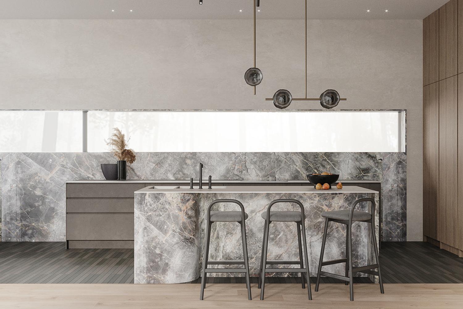 Modern Kitchen Cabinets with Island Lacquer Finish Organized Clutter Free