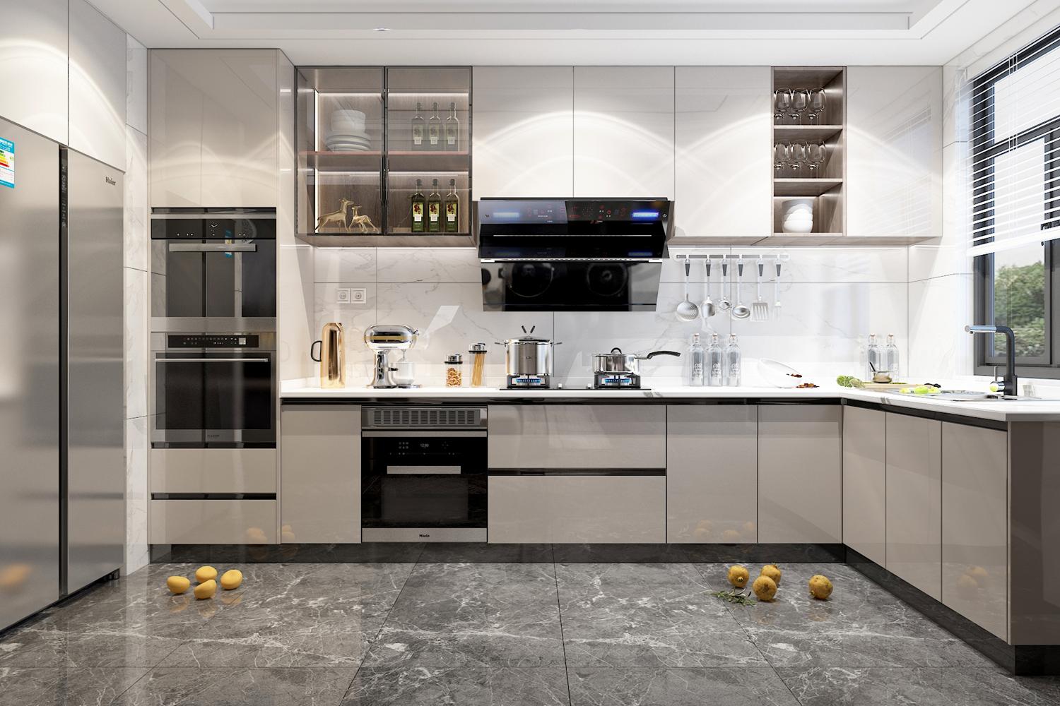 Custom Kitchen Cabinets High Glossy Lacquer Finish Timeless Contrast