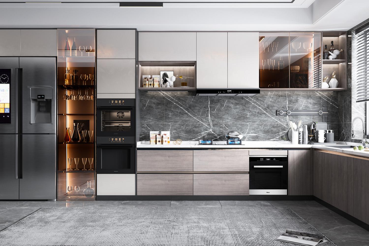 Modern Kitchen Cabinets Custom Lacquer Finish Neutral Palette