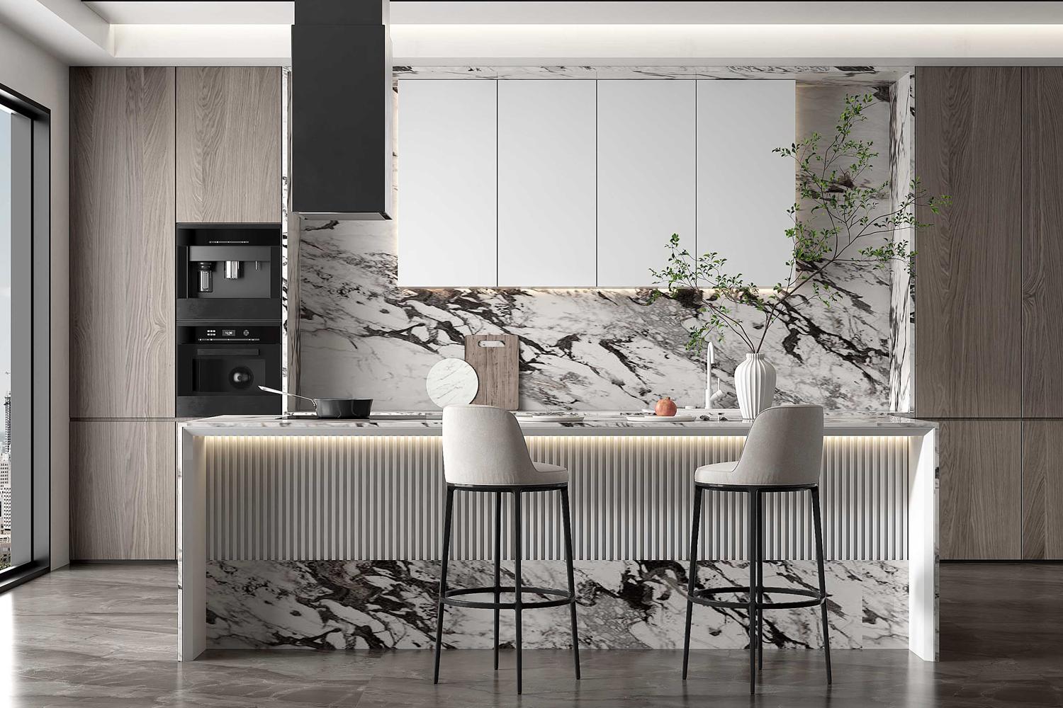 Modern Kitchen Cabinet with Island Smooth Finish Elegant Style Cabinet