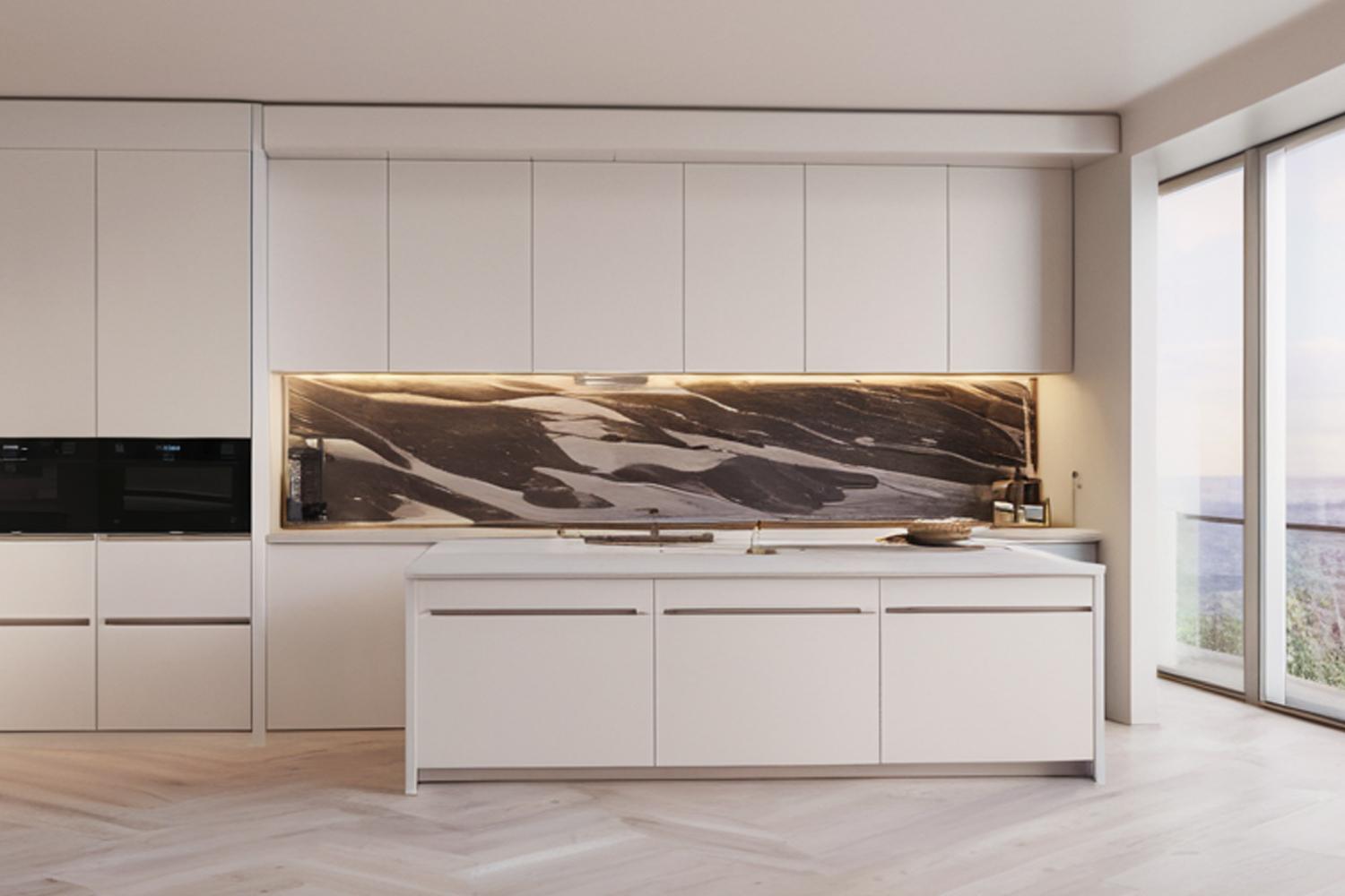 White Kitchen Cabinet with Island Modern Design Ample Storage Capacity