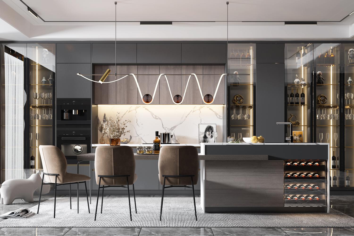 Modern Kitchen Cabinet Elegant Lacquer Finish with Island