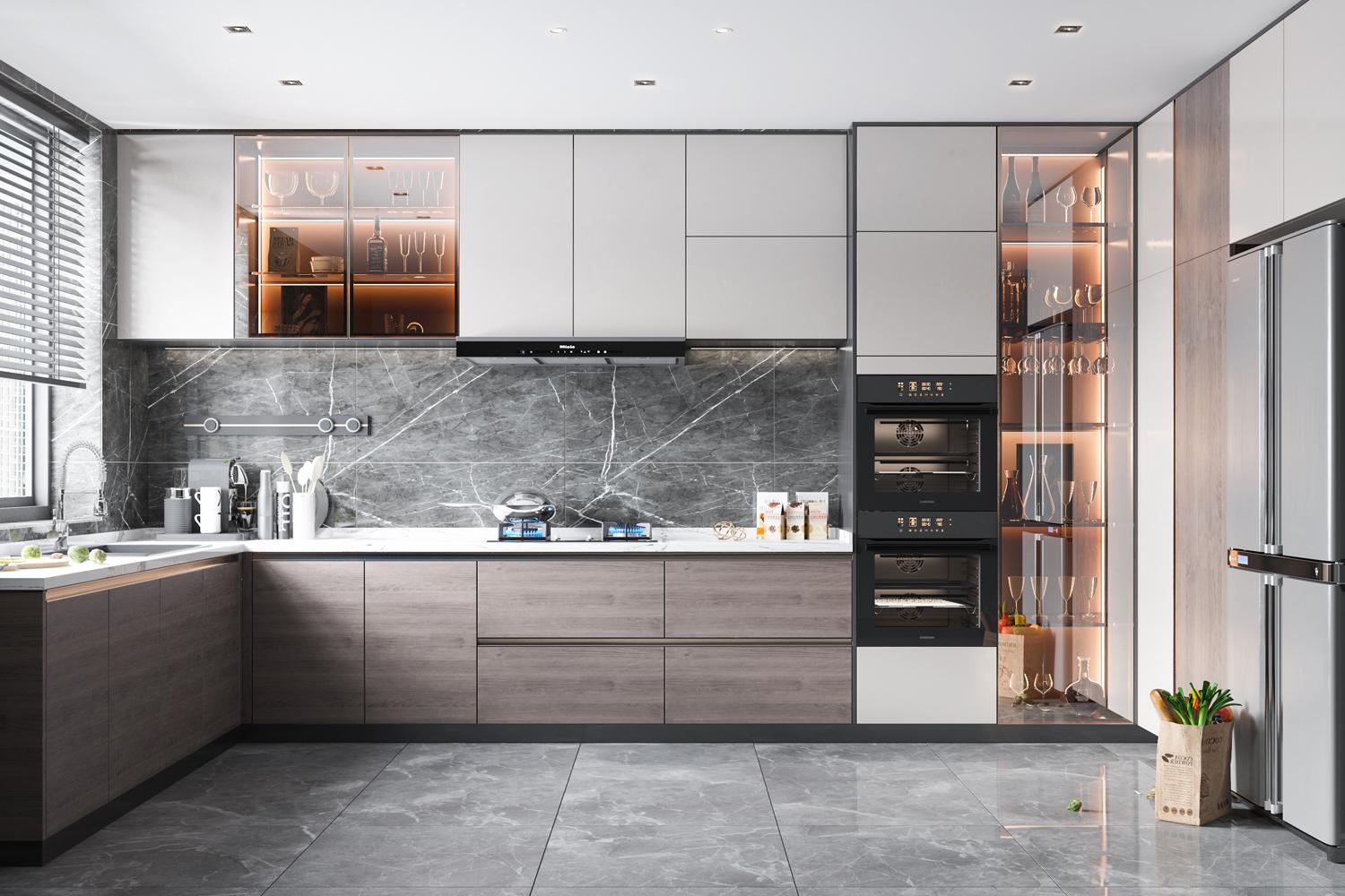 Kitchen Cabinet in Modern Style Natural Veneer Organized Storage Cabinet