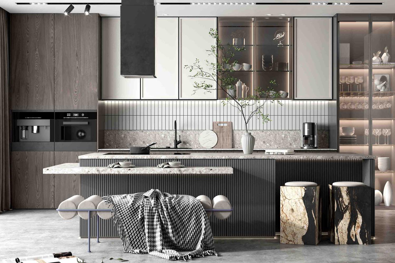 Modern Kitchen Cabinet High End Lacquer Finish Minimalist Style Kitchen Set