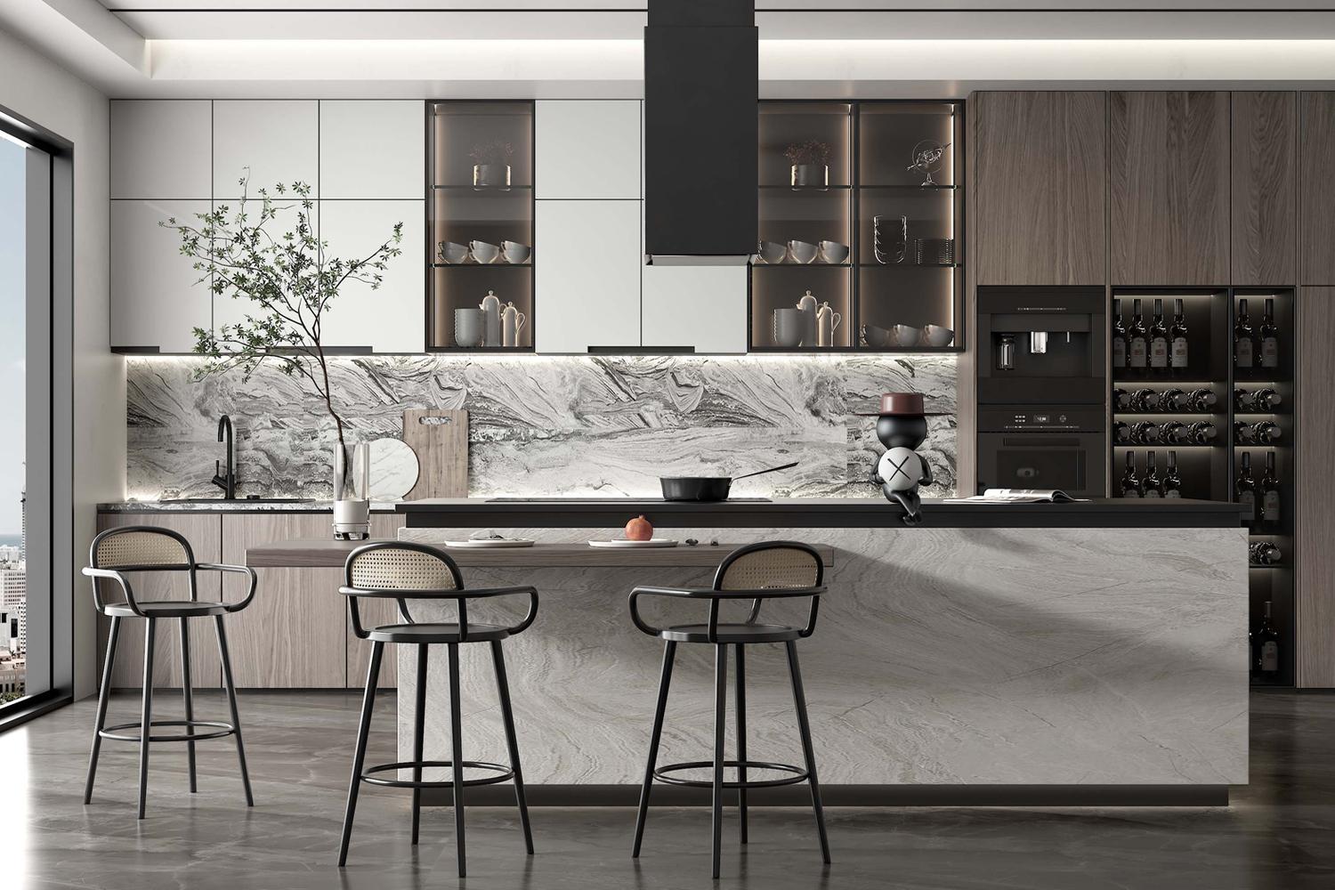 Kitchen Cabinet Modern Lacquer Custom Layout Functional Design Island