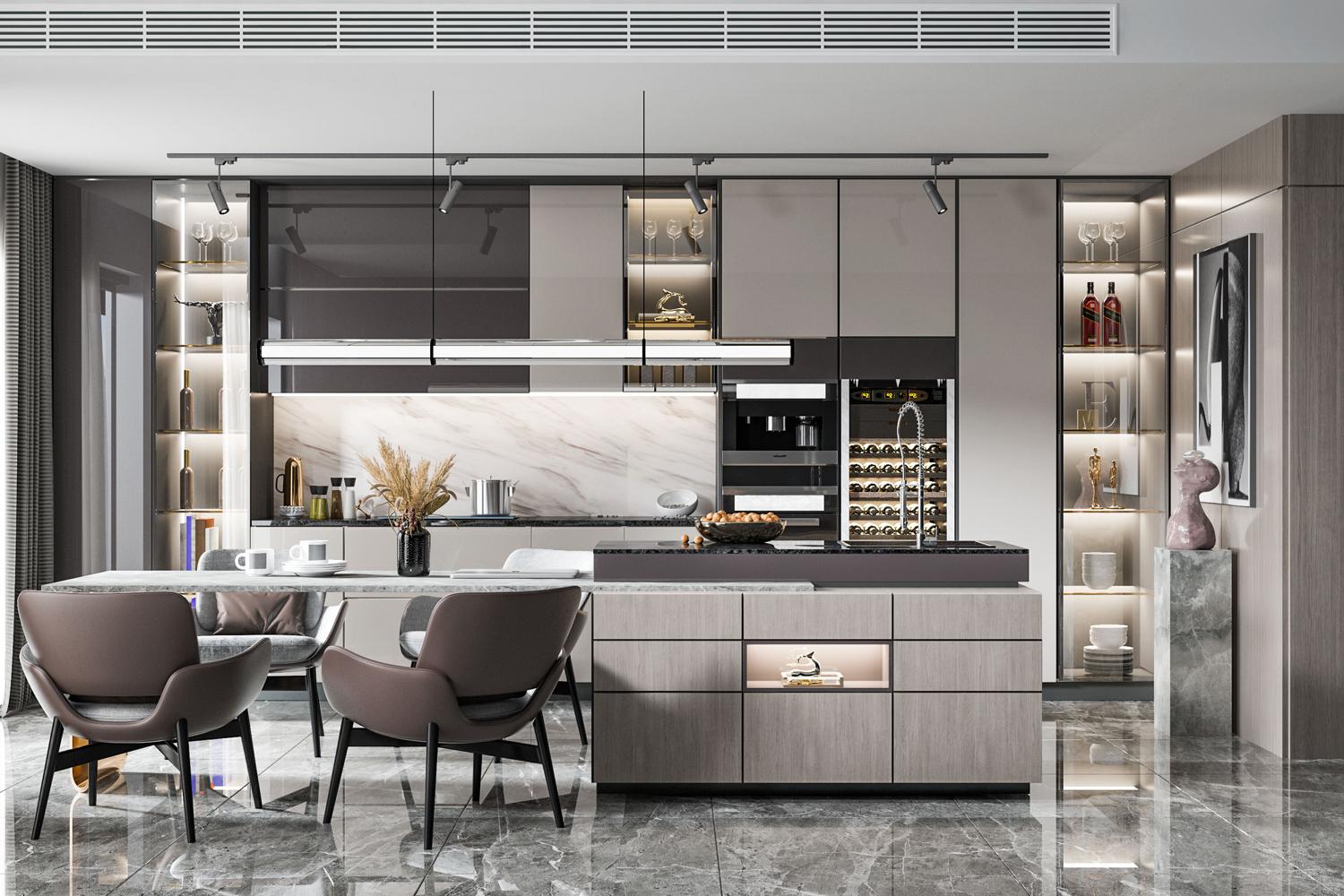 Modern Kitchen Cabinets Matte Lacquer Finish High-End Design Kitchen Set