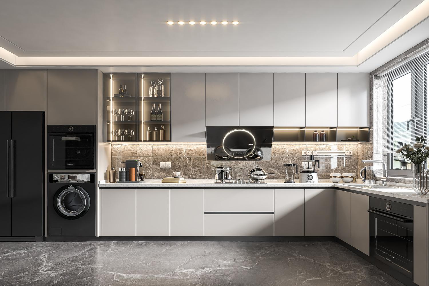 Kitchen Cabinet Modern Style Smooth Lacquer Finish Customized for Home Kitchen Set