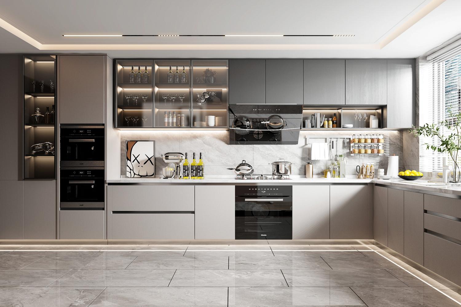 Kitchen Cabinet Custom Layout Sleek Finish Modern Style
