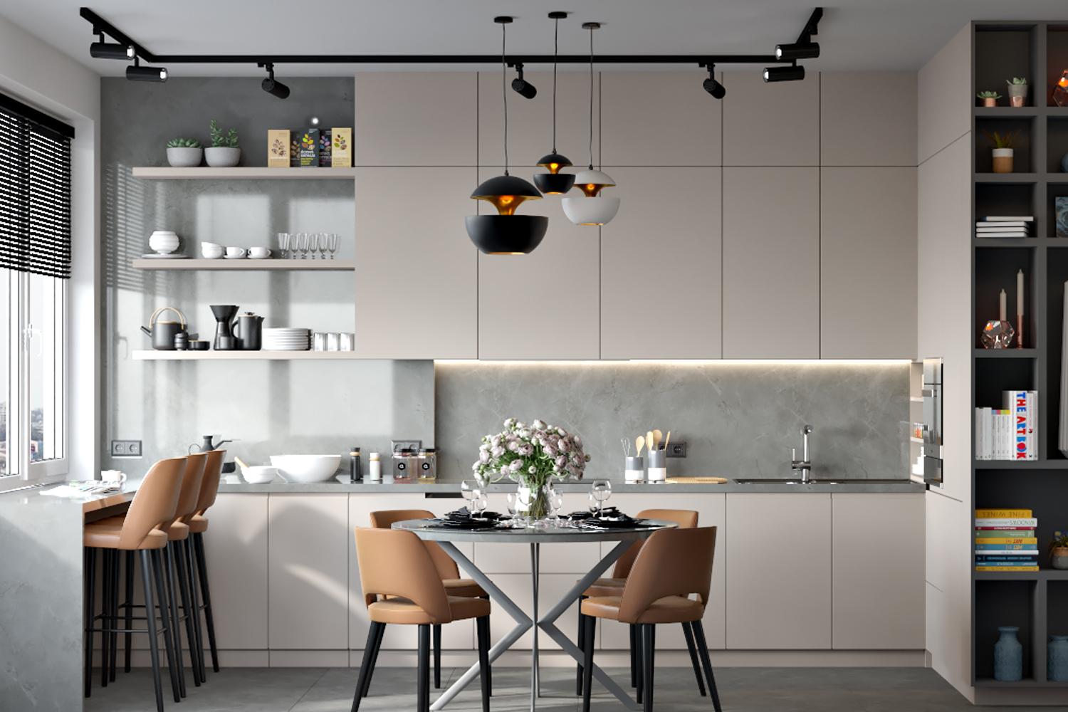 Kitchen Cabinet Light Lacquer Finish Modern Layout Organized Storage Cabinet
