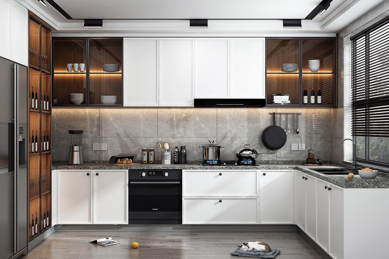White Kitchen Cabinets High End Glossy Finish Contemporary Design