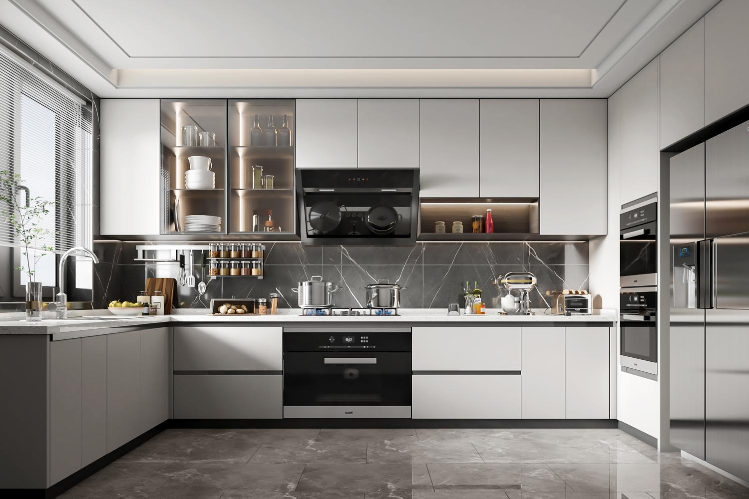 Custom Kitchen Cabinet White Lacquer Finish Modern Style Easy Installation