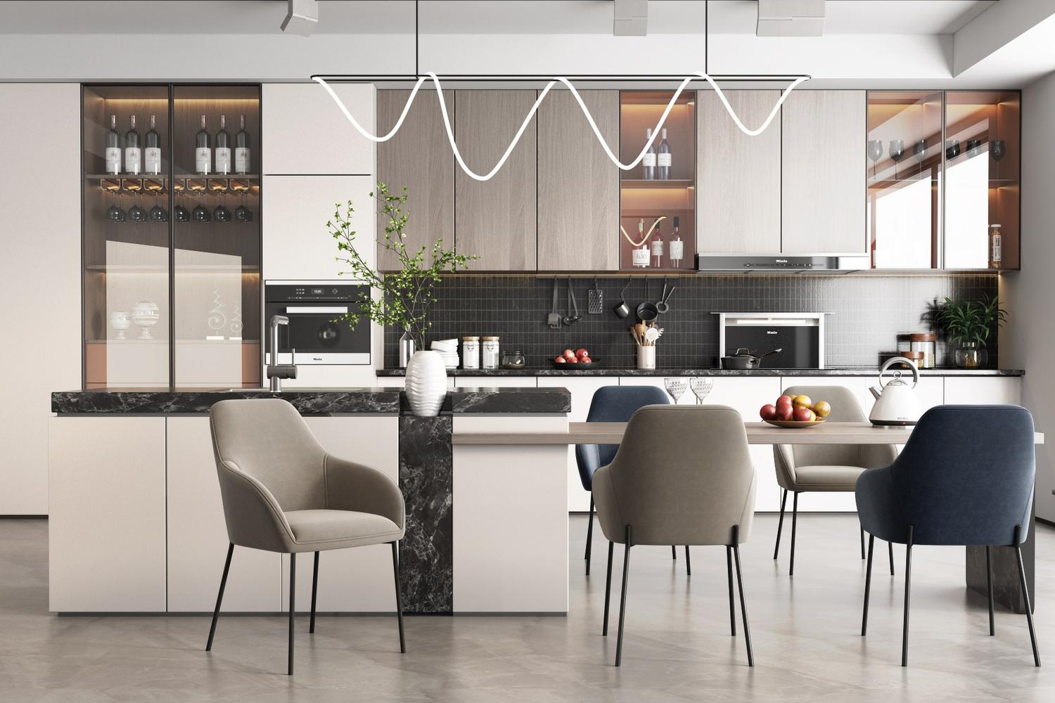 Modern Kitchen Cabinet with Island Sleek Lacquer Finish Elegant Style Practical Kitchen Set