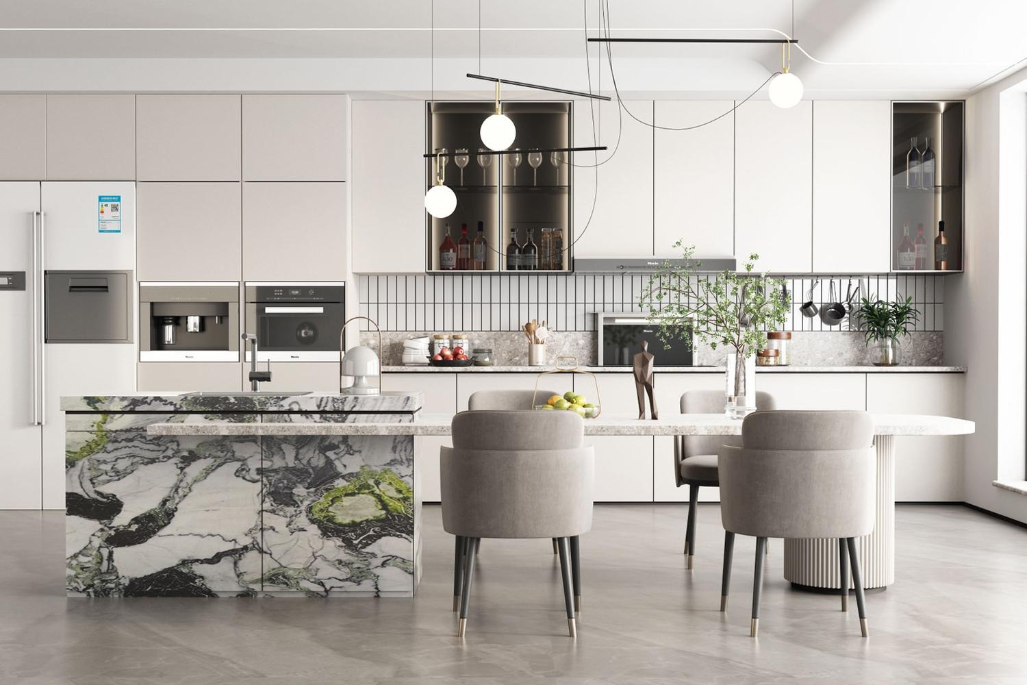 Kitchen Cabinets with Island Light Lacquer Finish Modern Household Design Customized