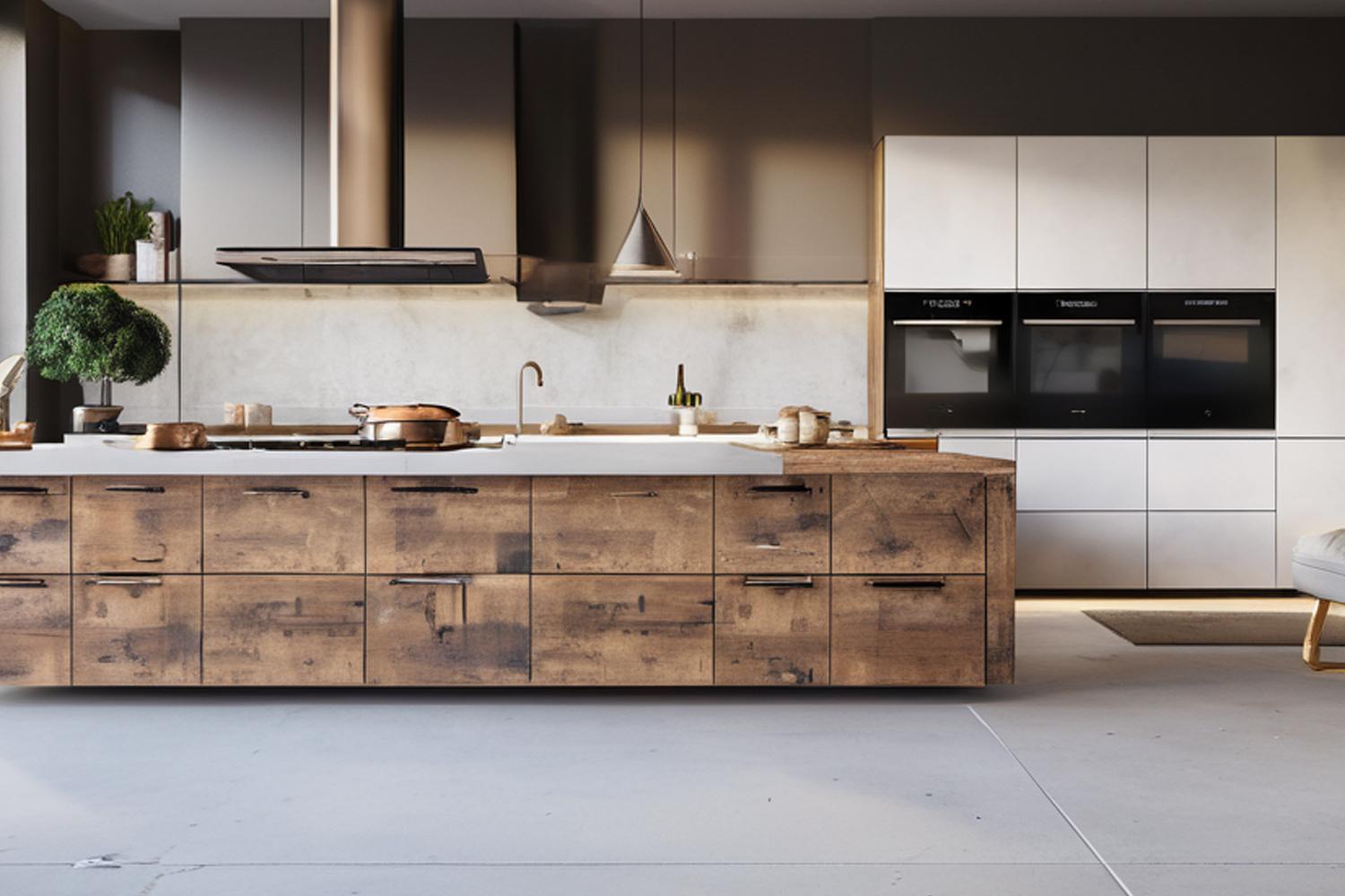 Modern Kitchen Cabinets Sleek Veneer Finish with Island Natural Look
