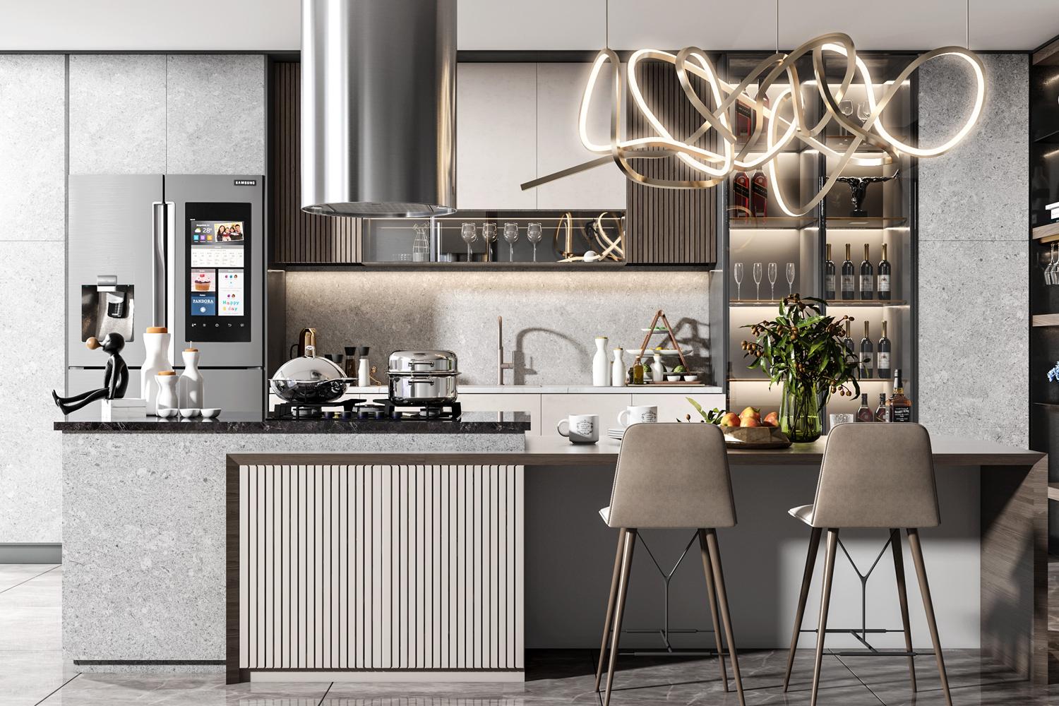 Gray Kitchen Cabinets Neutral Modern Style with Island