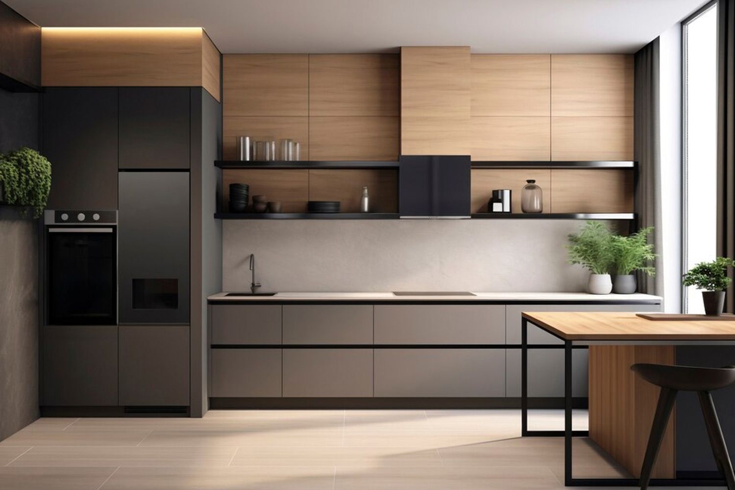 Kitchen Cabinets Frameless Veneer Finish Minimalist Style High End Cupboard