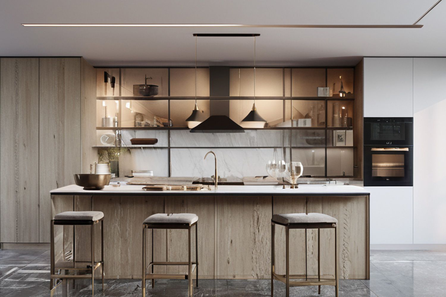 Kitchen Cabinet Custom Veneer Finish Durable & Modern Design with Island