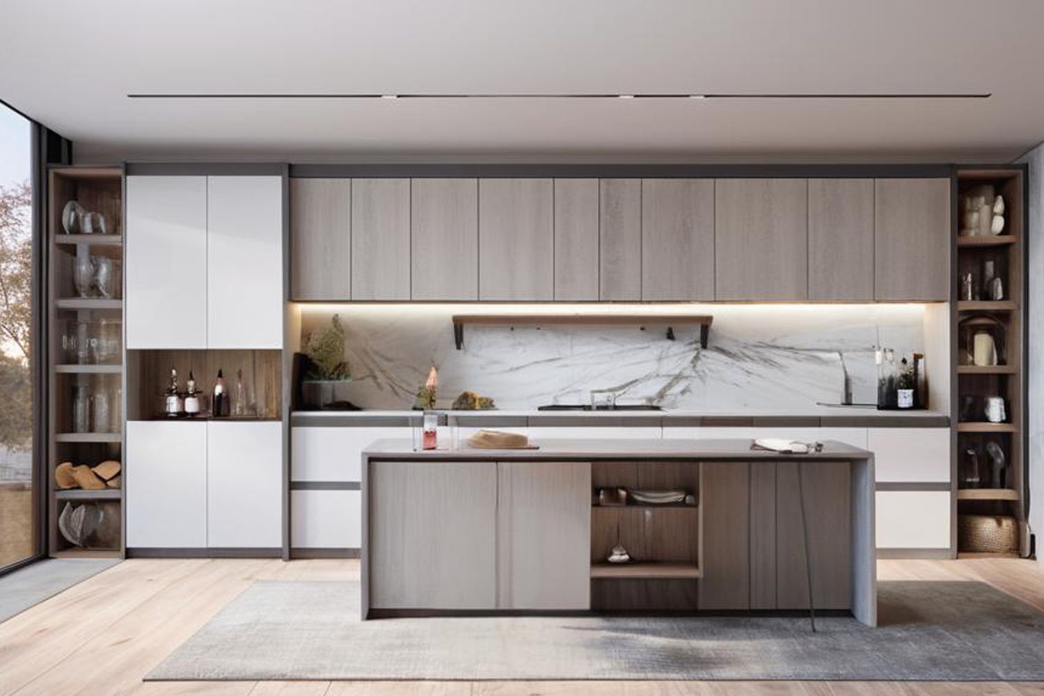 Kitchen Cabinet Modern Veneer Finish Natural Style Elegant & Durable Cabinet