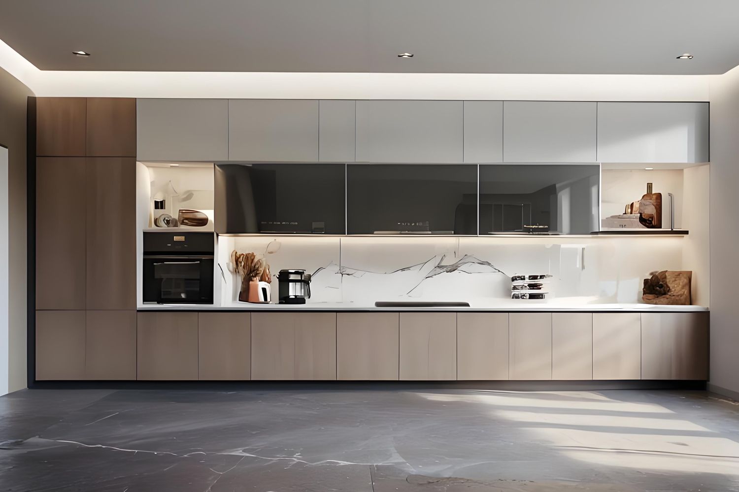 Kitchen Cabinet Smooth Veneer Finish Modern Design Eco-friendly Cupboard Set