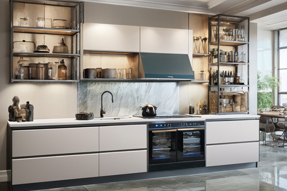 Modern Kitchen Cabinet Customized Layout Smooth White Lacquer Finish Durable Kitchen Set