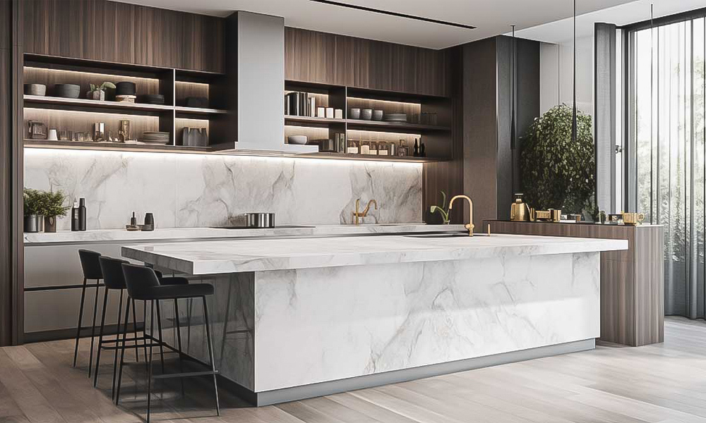 Kitchen Cabinet with Island Smooth Veneer Finish Spacious Storage Reinforced Shelves for Compact Apartment Kitchens