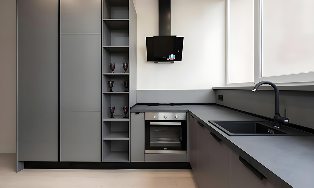 Kitchen Cabinet with No-Slam Drawers High Glossy Lacquer Finish Minimalist Style Eco-friendly for Home Kitchens