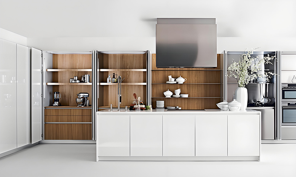 Kitchen Cabinet with Gloss Lacquer Finish Sturdy Wood Frame Adjustable Drawers and Corner Shelving for Modern Home Kitchens