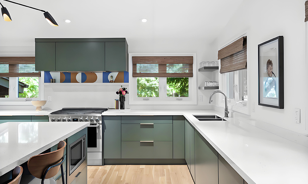 Kitchen Cabinet with Island High Glossy Lacquer Surface Scratch-resistant Minimalist Style Adjustable Shelves for Family Use Kitchens