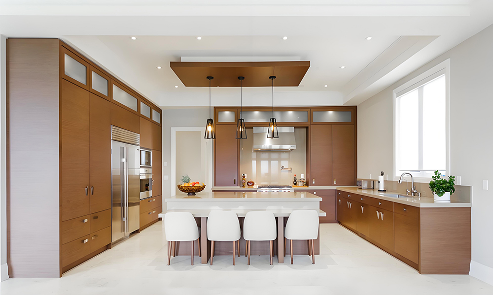 Modern Kitchen Cabinet Polished Veneer Finish Fingerprint-Resistant Contemporary Style Spacious Drawers for Urban Homes