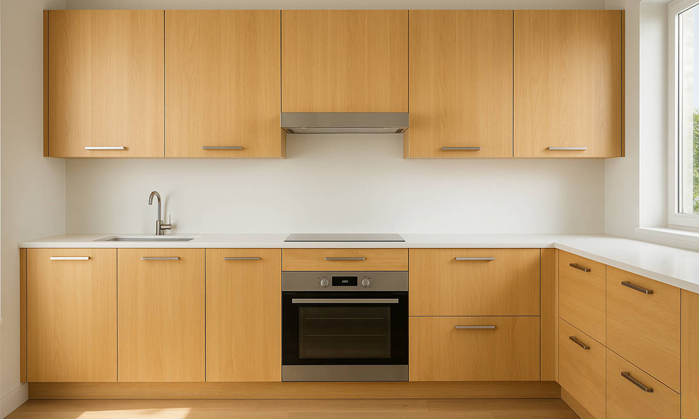 Kitchen Cabinet Smooth Veneer Finish Vertical Storage Durable and Eco-friendly for Modern House Living