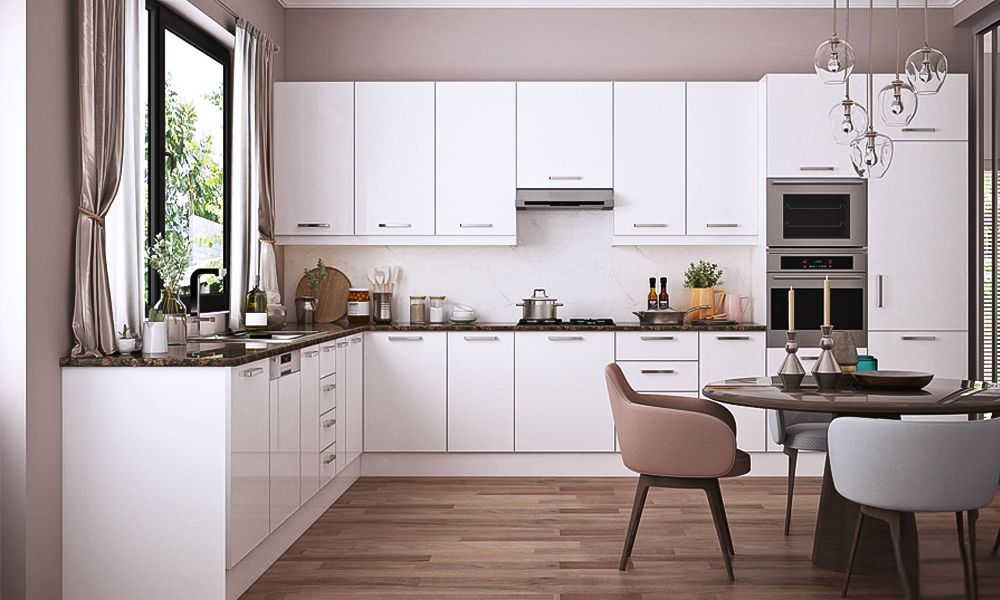 Kitchen Cabinet Smooth Veneer Finish Durable MDF Material Elegant Style Natural Wood Cabinets for Modern House Kitchens