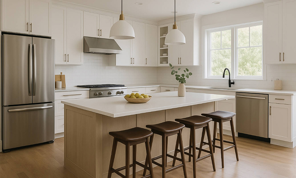 Modern Kitchen Cabinet Clean Veneer Finish Elegant Style Customized Design Eco-friendly Cupboards for Homes
