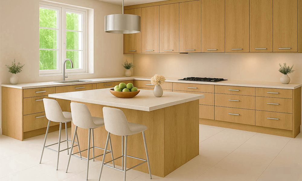 Kitchen Cabinets Modern Style Sleek Veneer Finish Durable MDF Material Adjustable Cupboard for High-End Residences