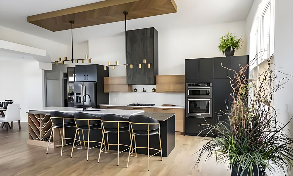 Kitchen Cabinet Waterproof Black Lacquer Finish Minimalist Style Functional Design Pull-Out Cabinets for Home Living
