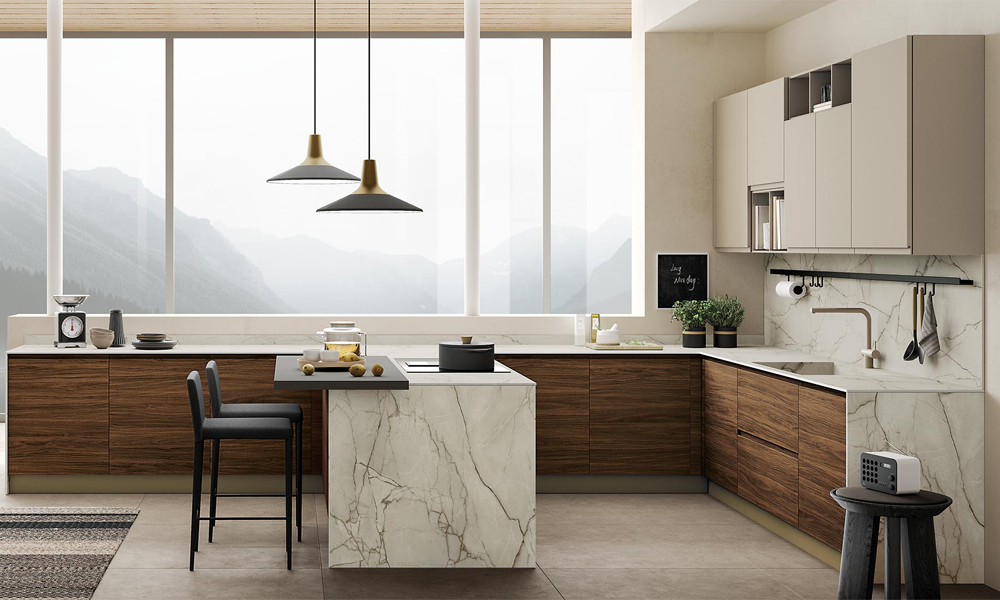 Modern Kitchen Cabinet Minimalist Style Frameless Design Smooth Veneer Surface Reinforced Hinges Cabinets for Apartment Living Spaces