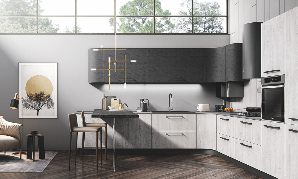 Kitchen Cabinet L-shaped Frameless Design Fingerprint-Resistant Finish Coating and Space-Efficient Corner for Urban Apartments