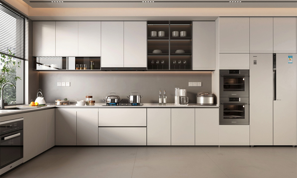 Kitchen Cabinet Matte Lacquer Finish Minimalist Style Open Shelving for Small Apartment Kitchens