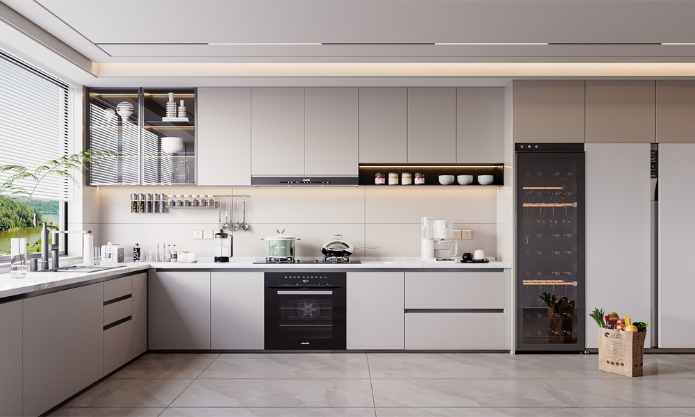 Kitchen Cabinet Modern Layout Matte Lacquer Finish No-Slam Drawers for Contemporary Kitchen