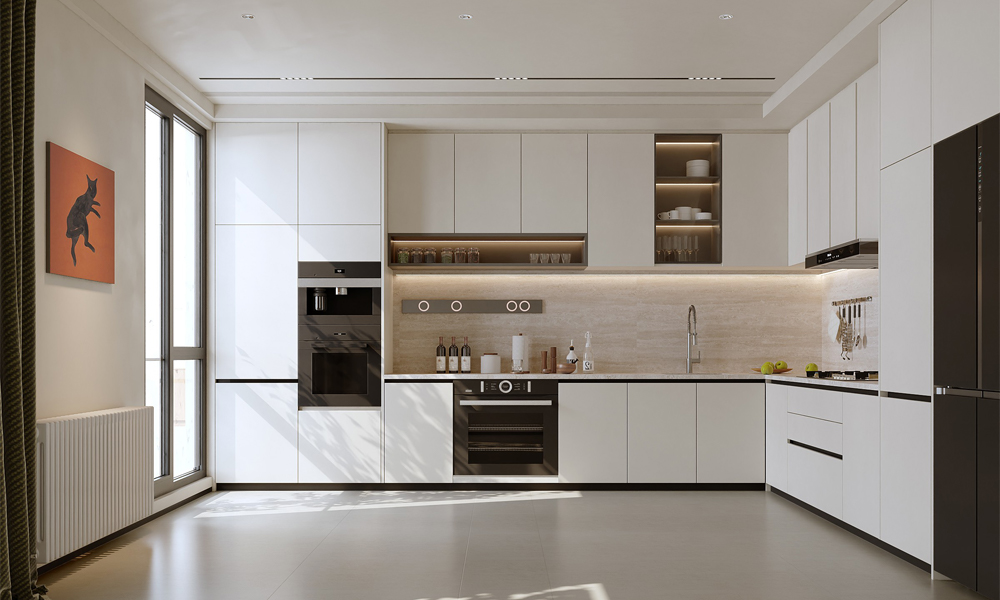 Modern Kitchen Cabinet White Lacquer Finish with Built-in Storage Elegant Style for Contemporary House Kitchen