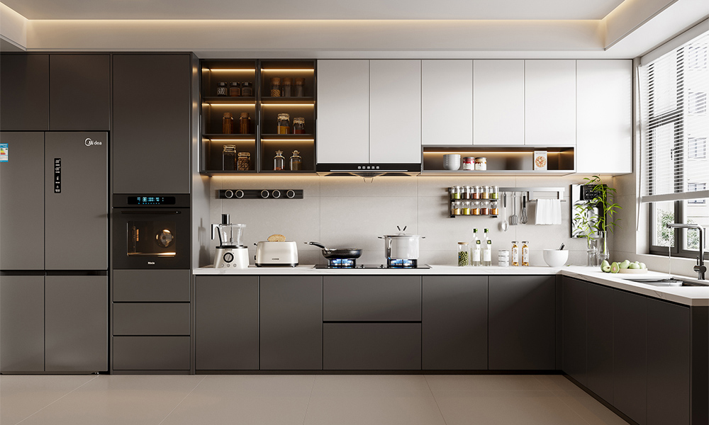 Modern Kitchen Cabinet Stylish Lacquer Finish Minimalist Style No-Slam Drawers for Apartments Kitchen