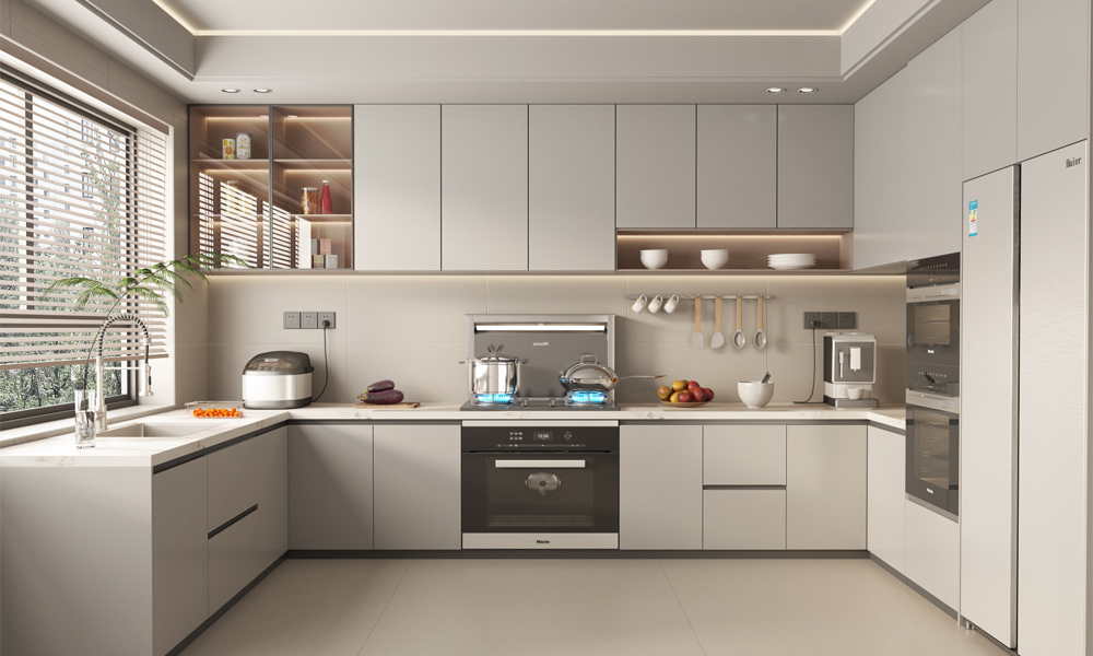 Modern Kitchen Cabinet Minimalist Layout Glossy Lacquer Finish Smart Hinges for City Residences