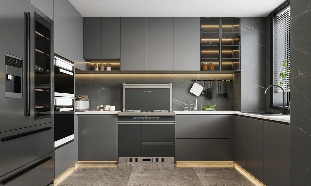 Modern Kitchen Cabinet Contemporary Style U-shaped Layout Eco-friendly Easy Clean Panels for Home