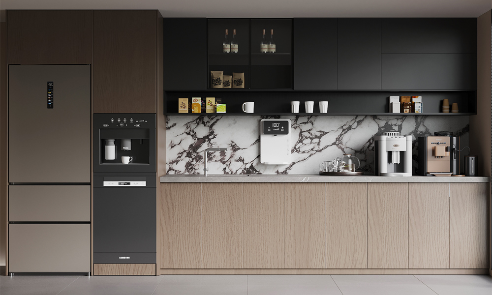 Modern Kitchen Cabinet Sleek Veneer Finish Hidden Hinges Pull Out Pantry for Apartments Kitchen