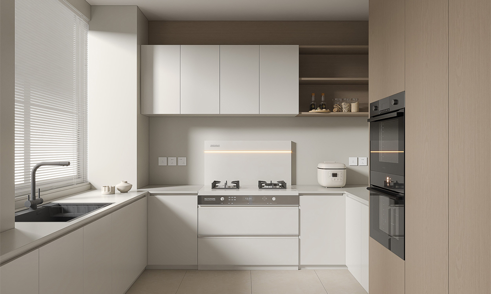 Kitchen Cabinet Modern Urban Style Brushed Lacquer Finish Flat Panels for Functional Kitchen